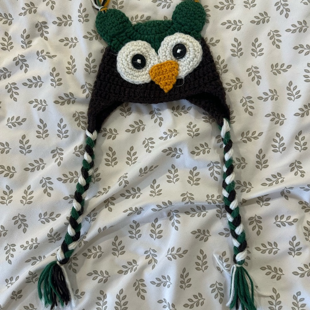Crochet Owl Hat with Braids